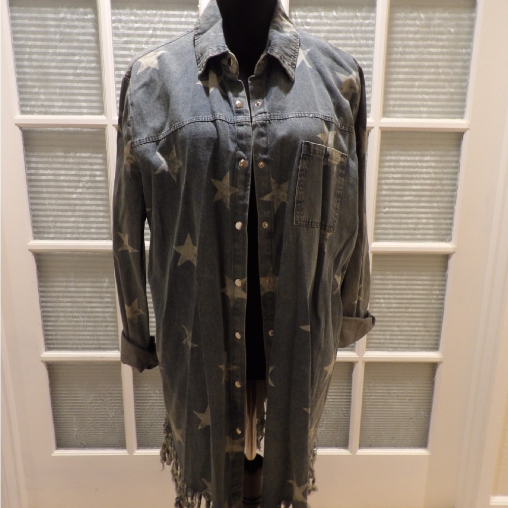 Star Print Denim Duster Dress